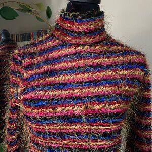 90s striped sweater fuzzy turtleneck cache  shimmer medium